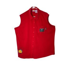 Disney Top Womens Size 22 Winnie the Pooh Red Button Up Collar Logo Sleeveless